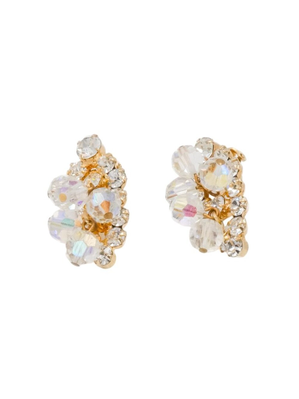 Vintage Juliana D&E AB Crystal Cha Cha Rhinestone Clip On Earrings Gold Plate